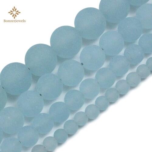 Factory Natural Wholesale Price Matte Frosted Grey Blue Jades Beads for Jewelry Making DIY bracelets 4-10mm Pick Size 15inches