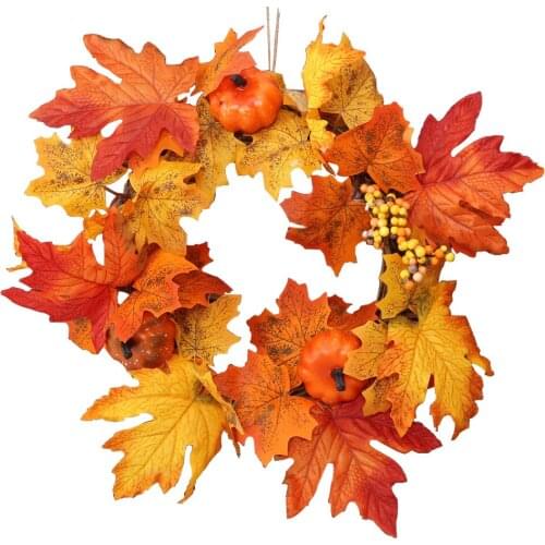 Halloween Thanksgiving Simulation Maple Pumpkin Decoration Wreath Home Front Door Decor Garland Autumn Artificial Decorations
