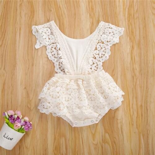 Newborn Infant Baby Girls Romper White Flower embroidery Lace Cotton Princess Ruffle Jumpsuits Toddler Clothes