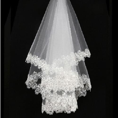 New No comb 1 layer Bridal Wedding Veil Lace Applique Sequins Edge