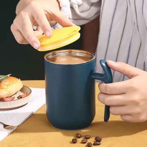 Stainless Steel Milk Coffee Mug Double Layer Leakproof Coffee Cup With Lid Kitchen Drinkware Breakfast Tea Mug