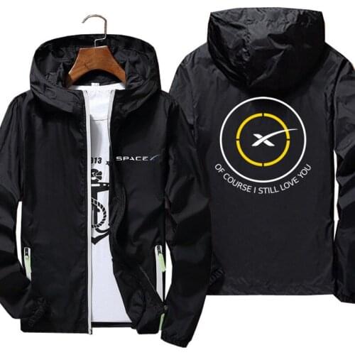 Of Course I Still Love You SpaceX Droneship Bomber Zipper Mens Casual Windbreaker Thin Reflective Hooded Coat Jacket Black 7XL