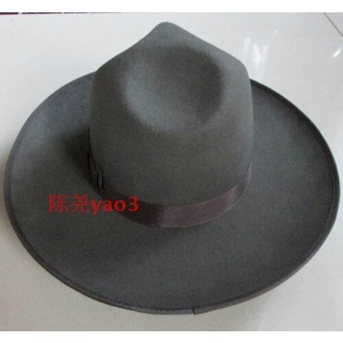 LIHUA Big Brim Hat Men Women Large Size Wool Felt Bowler Hat ,12cm/4.7inch Israel Jewish hat, Gray Color Performance Show Hats