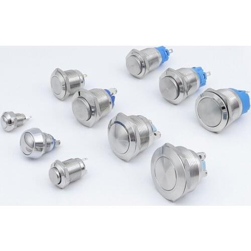 Metal Push Button Switch Momentary Latching reset Doorbell Switch Screw Pin NO NC Press High Flat Head 8 10 12 16 19 22 25 mm