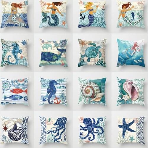 Marine Organism Cushion Covers Mermaid Cushion Cover Decorative Polyester Ocean Pillow Case