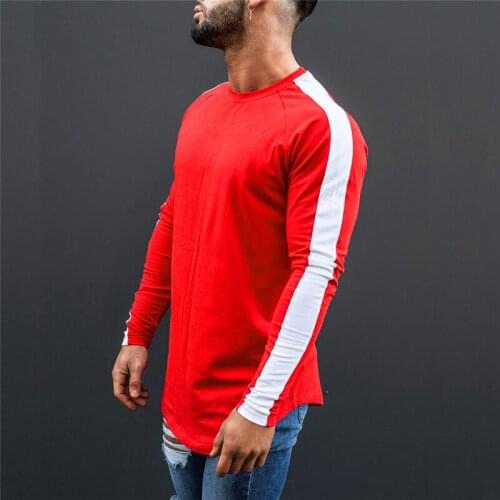 Muscleguys Fashion T shirt Men O-neck Solid Patchwork Cotton T-shirts Male Clothes Long Sleeve Tshirt Thin Slim Fit Tee Shirts