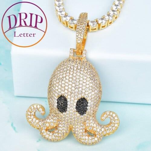 Animal Pctopus Pendants Gold Color Bling Cubic Zircon Mens Necklaces Jewelry