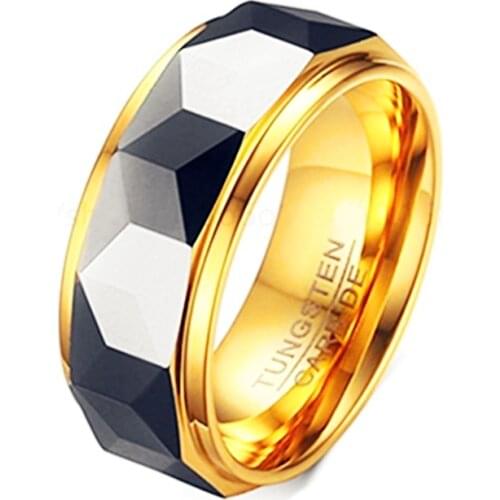 Carbon fiber cut flower gold mens ring 100% tungsten carbide Anillos Para Hombres tungsten steel ring new style