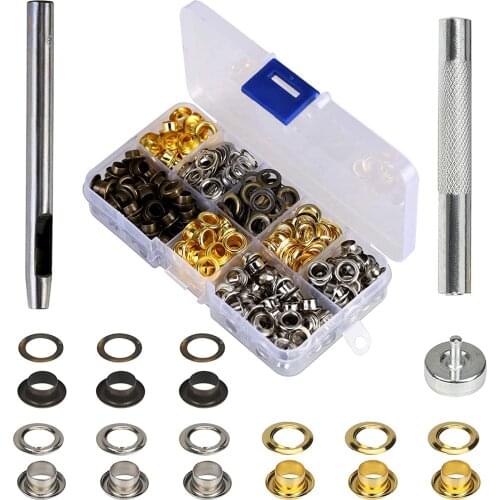 METABLE 200 Set 1/4 Inch Inside Diameter Grommet Setting Tool Metal Eyelets With Storage Box For Shoe Clothes Leather Crafts