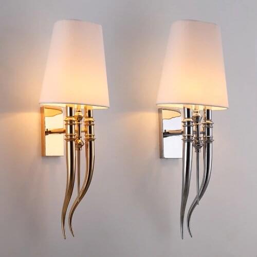 Modern Iron Claw Horn Cloth Wall Light Bedroom Bedside Wall Lamp E27 Luminaire double slider Wall Sconce Light fixtures