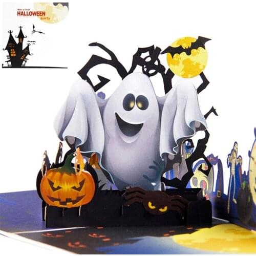 Halloween Cards 3D Pop-Up Witch Ghost Pumpkin Greeting Card for Halloween Party Postcard with Envelope Kids Gift