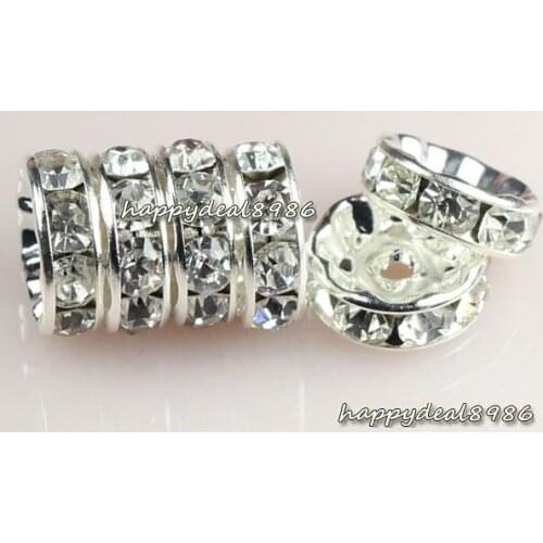 P02-8,wholesale! Free shipping! 8mm Silver plated rondelle Straight edge rhinestone crystal spacer beads,Grade A,100pcs/lot