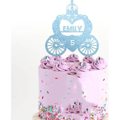 Custom Princess cake topper Princess party birthday glitter cake topper personalised cake decoration Princess carriage crown