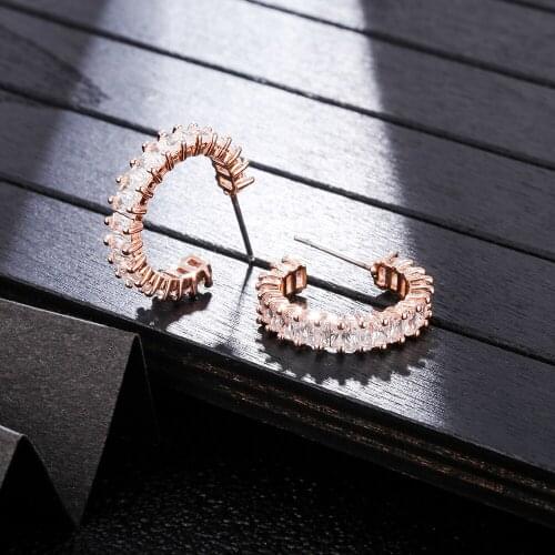Clear Small Cubic Zirconia Hoop Earrings For Women Sample Elegant Earrings Gold Silver Color Elegant Party Jewelry Gifts 2021