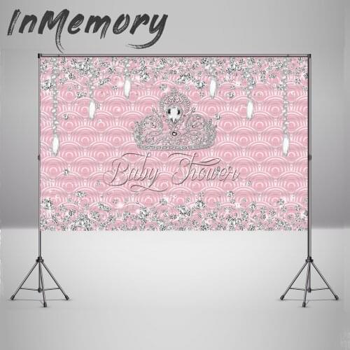 Pink theme Diamond Crown Baby Shower Backdrops Custom Crystal Newborn Birthday Party Background for Photo Studio Photocall Vinyl