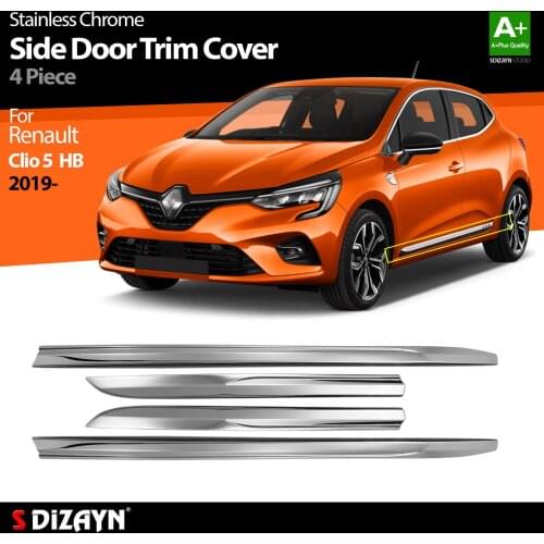 For Renault Clio 5 Chrome Side Door Trim Stainless Steel 4 Pcs Model Year 2019