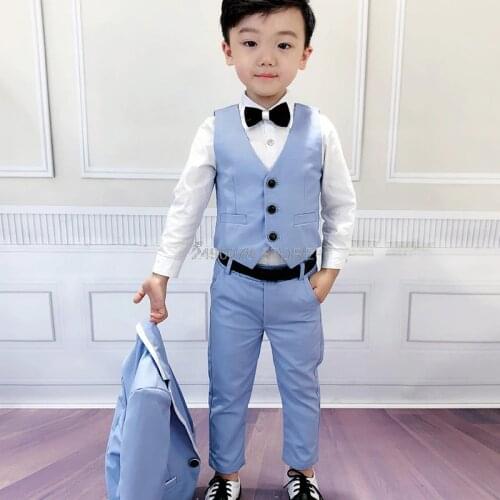 2019 Flower Boys Tuxedo Suit for Wedding Kids Birthday Party Dress Blazer+Vest+Pant 3pcs Clothing Set Children Ceremony Costume