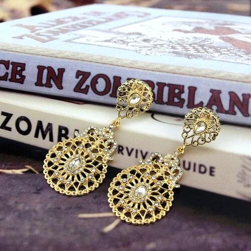 Sunspicems Elegant Gold Color Flower Drop Earring for Women Moroccan Wedding Jewelry Indian Bride Gift