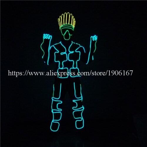 Led Luminous Colorful EL Cold Wire Robot Suit DJ DS Illuminated Ballroom Costume Dance Clothing For Stage Nightclub Clothes