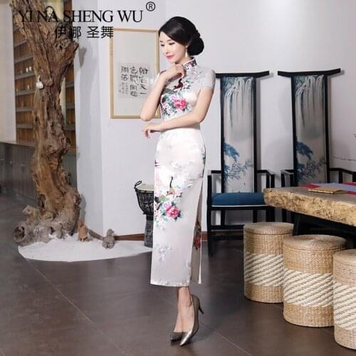 Chinese Traditional Cheongsam Bride Wedding qipao Long Lmprove Dress Silk Satin Daily Banquet Dress Women Performance Clothing