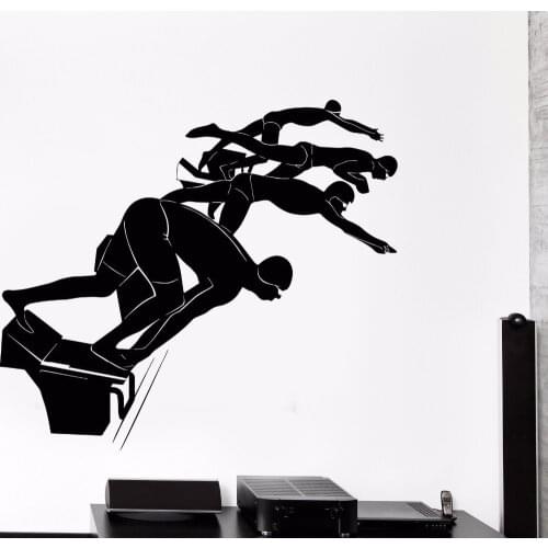 Swimming Vinyl Wall Decal Water Sports Swimmer Swim Pool Bathroom Decor Stickers Waterproof Mural Interior Wall Decorative LA885