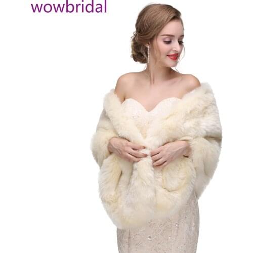 WOWBRIDAL Warm Faux Fur Winter Bridal Cape Wedding Cloaks Party Wraps Jacket Wrap Boleros De Encaje Boleros De Mujer