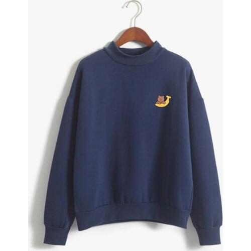 Autumn Winter Kawaii Hoodie Casual Harajuku Lovely Banana Bear Cartton Printed Sweatshirts Women Fleece Turtleneck Tops Clothing