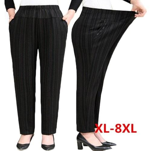 Plus size XL-8XL Middle-aged Women Trousers Spring Autumn Elastic High Waist Straight Pants Women Elegant Black Winter Pants