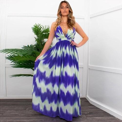 Women Striped Sexy Long Dress 2021 Summer Fashion New Strap Deep V-Collar Sleeveless Beach Holiday Plus Size Gradient Dress
