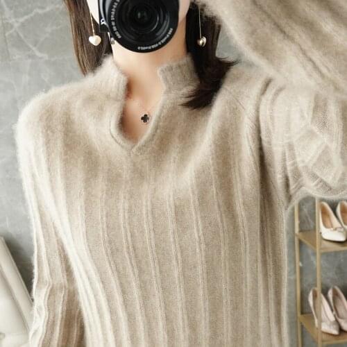 2021 Womens Sweater Winter 100% Cashmere Sweater Long Sleeve V-neck Womens Sweater Cashmere Sweater Knitted Pullover
