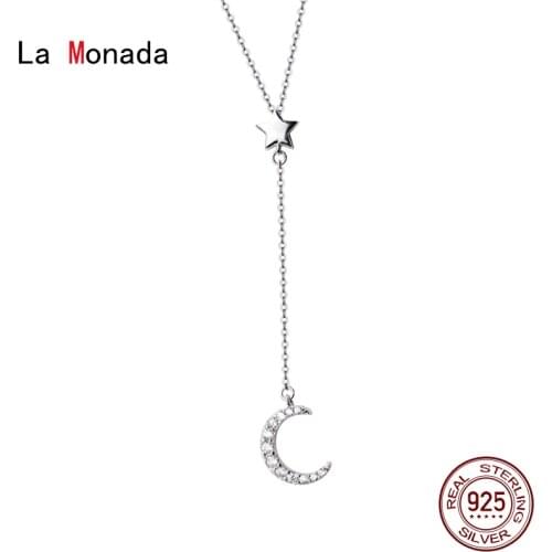 La Monada 32.5-40.5cm Silver Necklace For Women Fine Silver 925 Jewelry Fashion Moon Star Neck Pendants 925 Silver Chains Woman