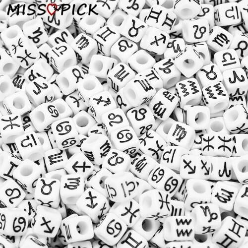 100pcs Acrylic Beads Cube Black and White Constellation Pattern Loose Spacer Beads for Jewelry Making DIY Bracelet Accessories