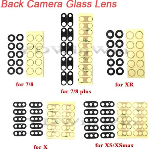 100pcs Rear Back Camera Lens For iPhone 7 8 Plus X XS 11 pro max XR Glass Cover with 3M Sticker Adhesive Replacement Parts
