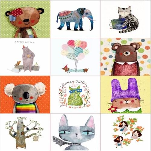 Dyeing Cotton Handmade Cloth For Bag Mobile Phone DIY Digital Printing Cloth Sewing Hand Dyed Cloth Cat Koala Elephant Piece