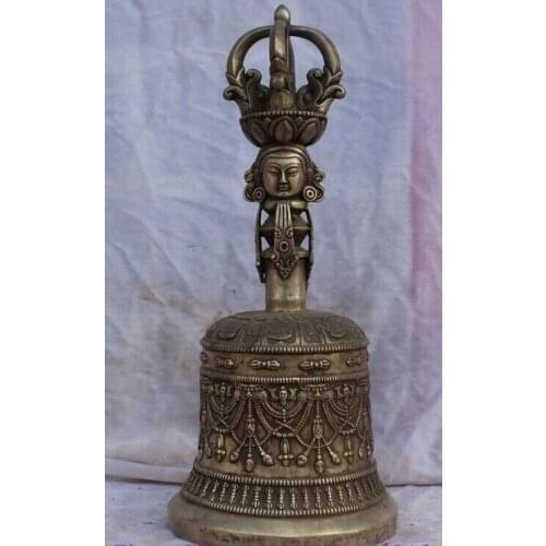 15" Tibet Tibetan Buddhist Ritual Silver 8 Auspicious Symbol Dorje Vajra Bell