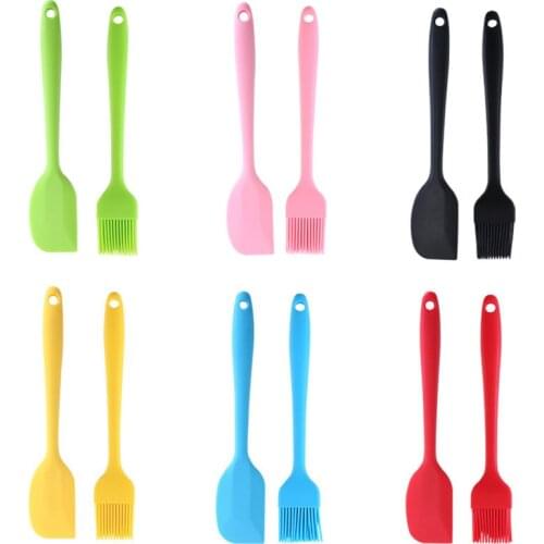 2Pcs/set Cake Cream Butter Pastry Spatula Scraper Brush Mixing Batter Bakeware Set Grade Silicone Kitchen Utensil Baking Tools