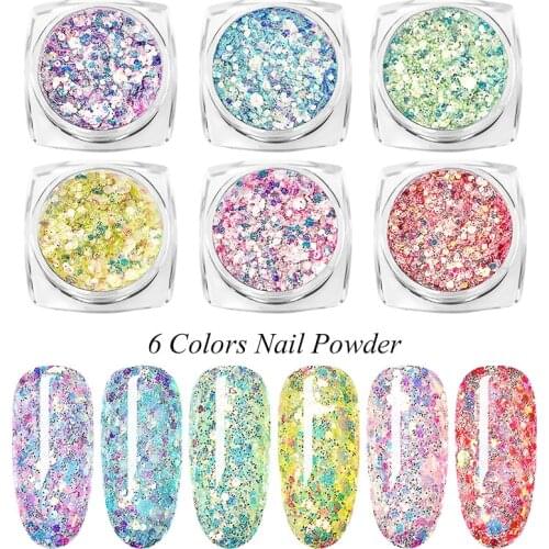 3D Nail Glitter Powder Flakes Shinny Sparkly Nail Art Dust DIY Flake Nail Art Decorations Dust Gel Polish Manicure Pigment