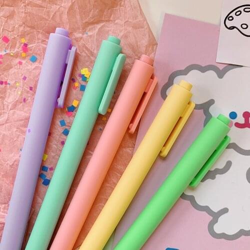 0.5mm 5pcs Japanese Macaron Color Black Ink Gel Pen Simple Press Black Bullet Journaling Diary Planner Writting Pen Stationery
