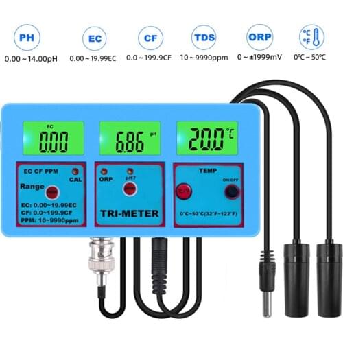 Multi-parameter 6 in 1 PH EC CF ORP TDS(PPM) TEMP Meter Aquarium Water Quality Tester Replaceable BNC Probe PH EC TDS ORP Tester