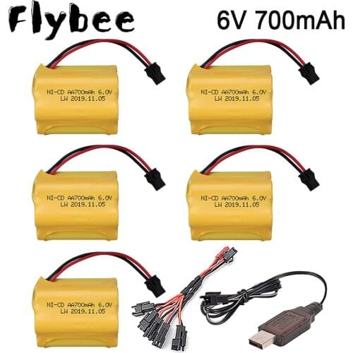 6v 700mah Battery With 5in1 Charging cable For Rc toys Cars Tanks Robots Gun Battery spare parts AA NI-CD 6v 700mah Battery