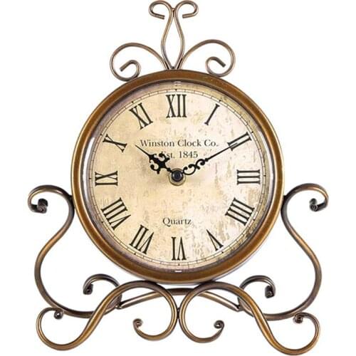 Vintage European Style Iron Clock Desktop Mute Clock Metal Decoration Ornaments Exquisite Workmanship Home Decor WWO66