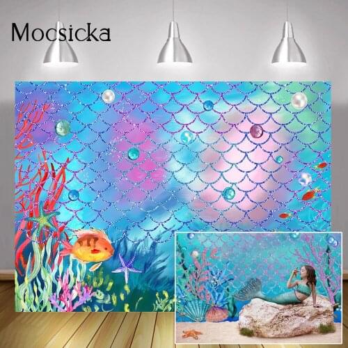 Mermaid Baby Birthday Portrait Backdrop Photo Shoot Under the Sea Newborn Children Cake Smash Photography Background Photocall