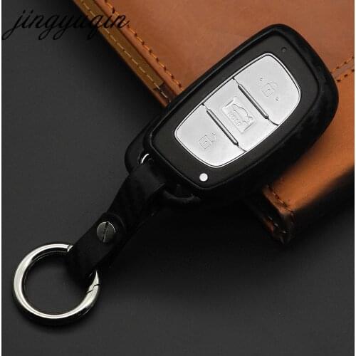 Jingyuqin Car 3 Buttons Carbon Fiber Silicone Key Case Key Fob Cover For Hyundai i30 IX35 Elantra Verna Tucson Smart Keyless