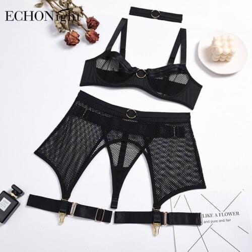 Echonight Womens Underwear Lingerie 4 Piece Set Sexy Bra with Bones Underwear Set Erotic Lingerie Bra and Panty Set Wholesale
