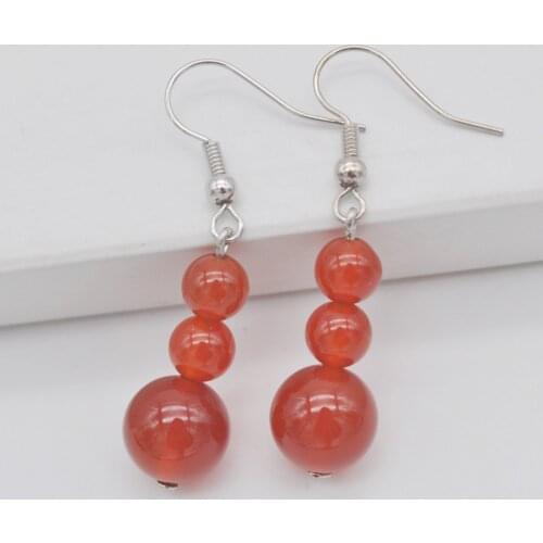 Red Carnelian Stone Beads GEM Earrings Jewelry T224