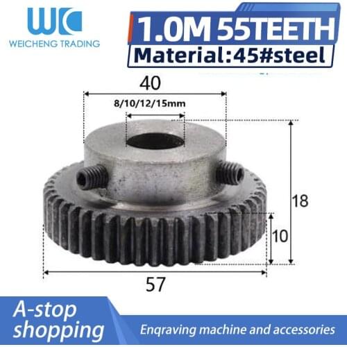 1Pcs M1 modulus 55 Teeth gear 8/10/12/15mm reduction gears modulus gear DIY Micro Motor Transmission Parts Gear Box Mating Parts