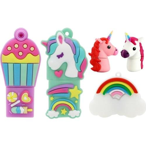 Cartoon Rainbow Unicorn Pen Drive 64GB 32GB Usb Flash Drive Pendrive 16GB 4GB Lovely Horse Memory Stick U Disk Fashion Gift