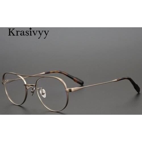 Krasivyy Pure Titanium Glasses Frame Men Retro Pilot Myopia Optical Prescription Eyeglasses Frames 2021 Women Vintage Eyewear