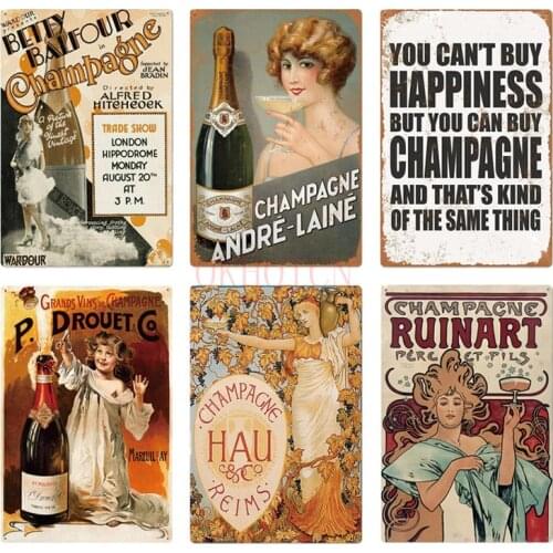 Champagne Wine Iron Poster Vintage Metal Tin Signs Bar Pub Club Man Cave Wall Decorative Plates Retro Plaque Home Decor 20x30cm