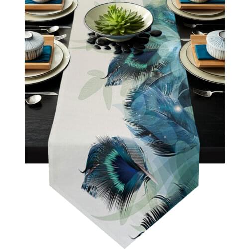 Luxury Table Runners Peacock Feather Gradient Dot Cotton And Linen Fabric Wedding Party Dinner Tablecloth For Outdoor Home Decor